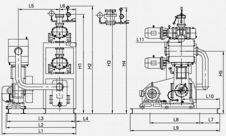 JZJW型羅茨往復(fù)真空泵機組結(jié)構(gòu)尺寸圖示